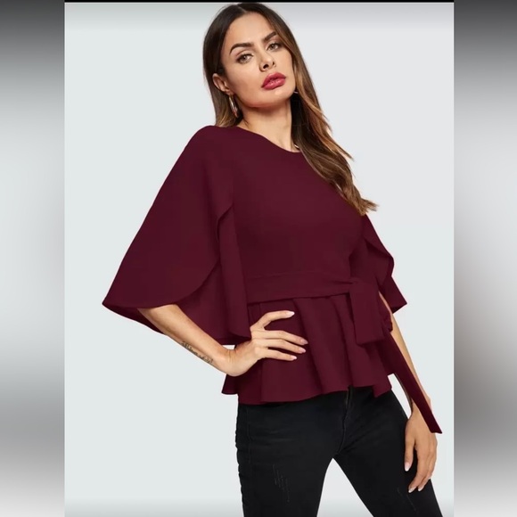 [Shein] Red Peplum Bell Sleeve Top - Picture 8 of 8